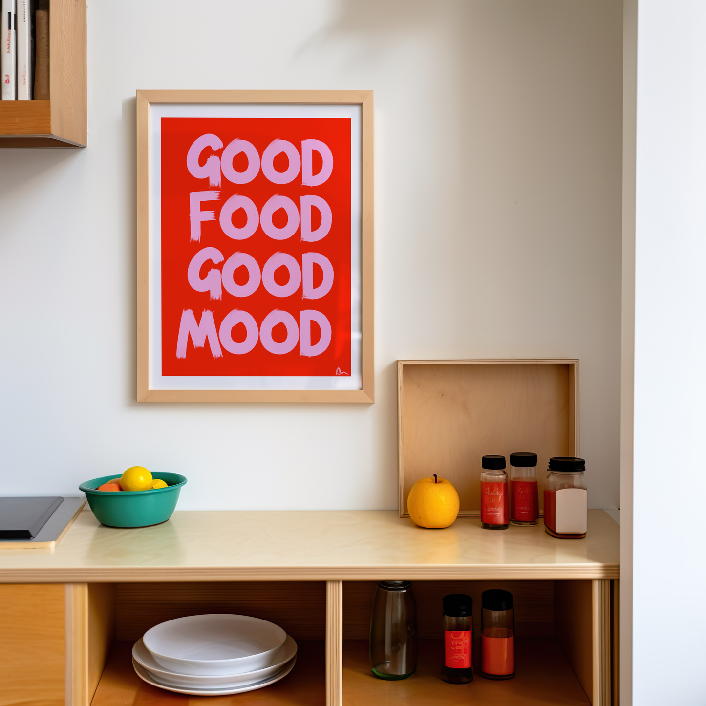 Good Food Good Mood | Pink and Red Kitchen Print