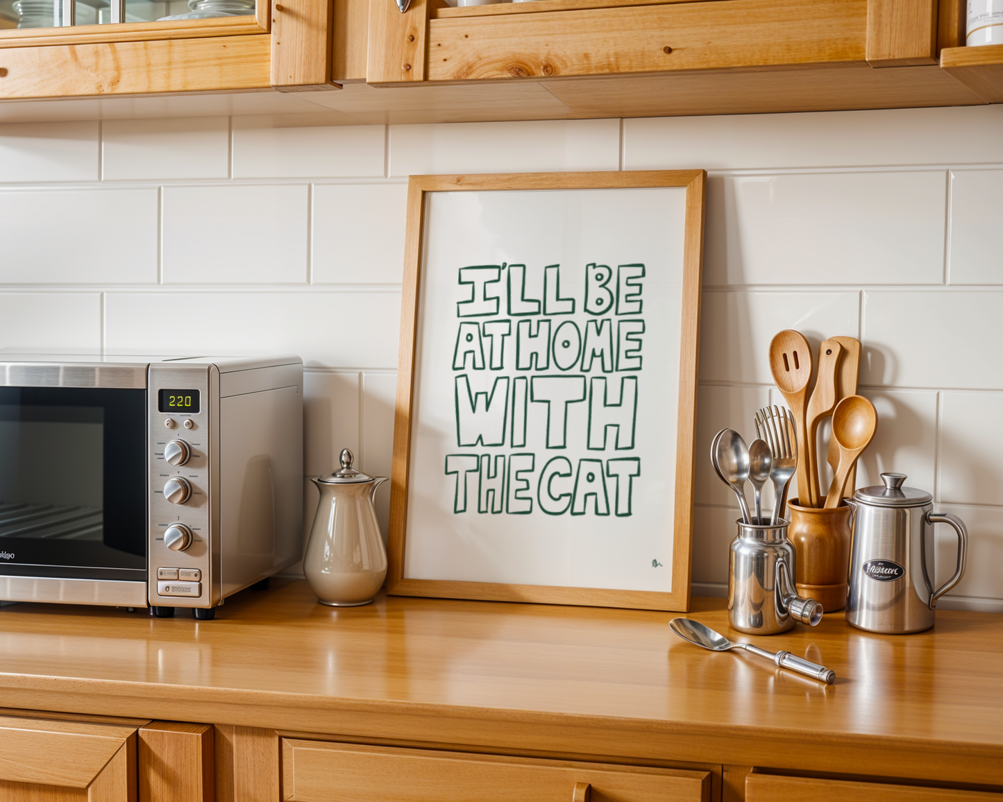 I'll Be At Home With The Cat | Green Pet Print