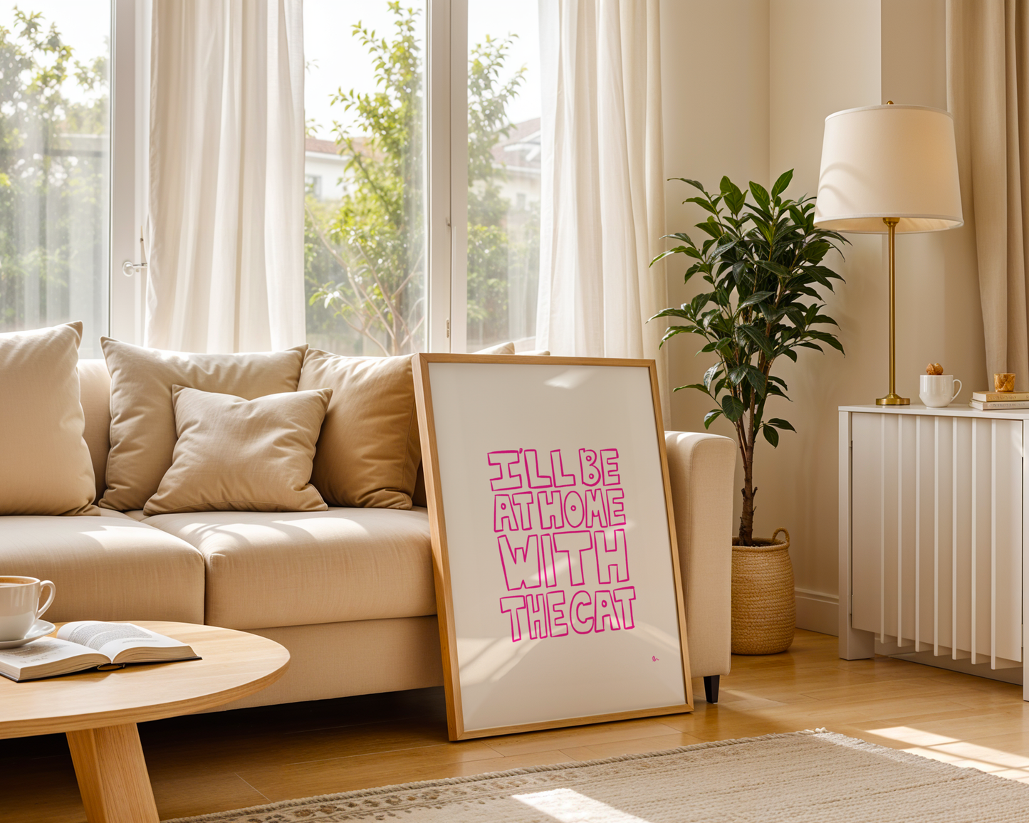 I'll Be At Home With The Cat | Pink Pet Print