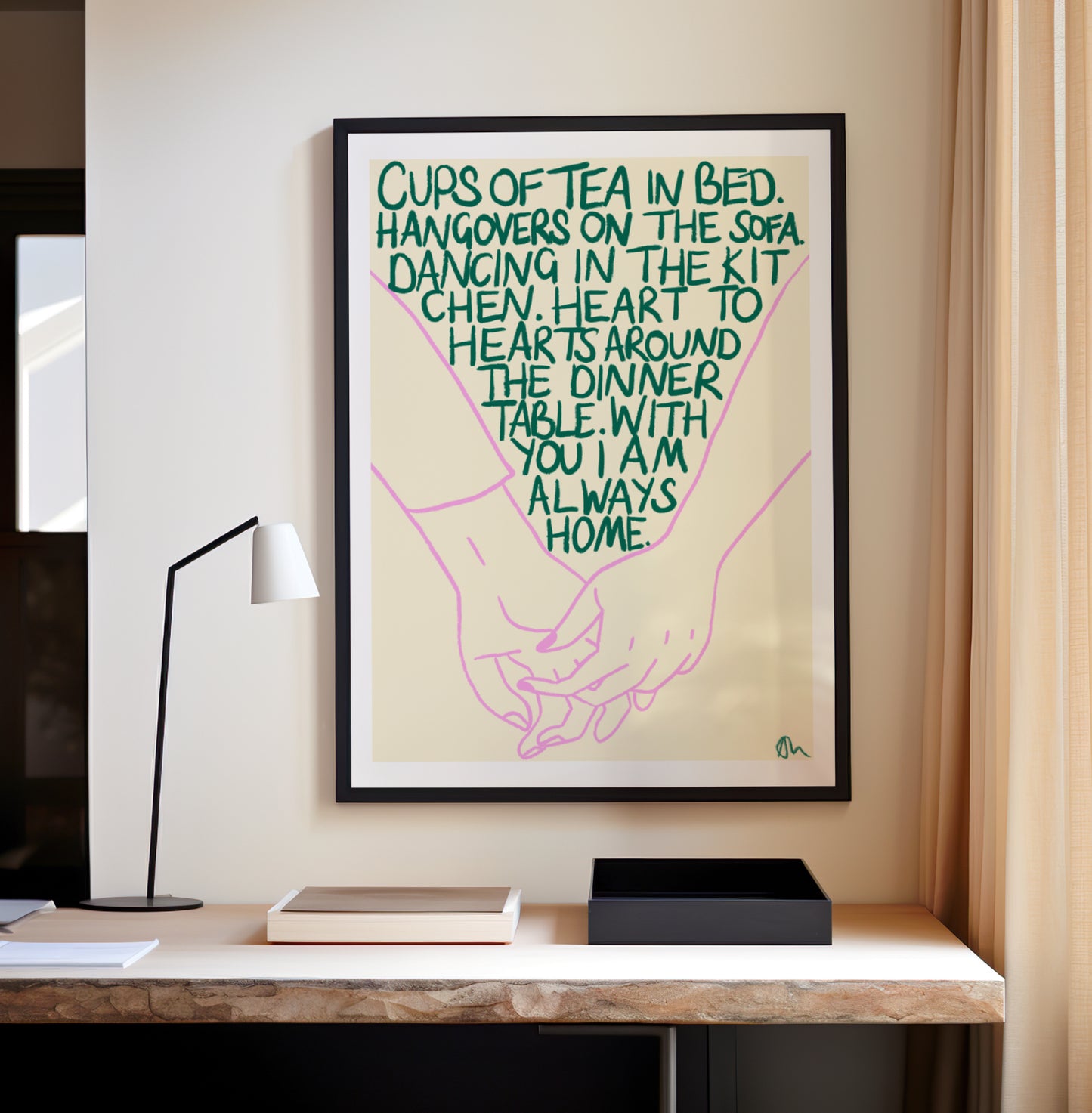 Cups of Tea in Bed | Green and Lilac Print