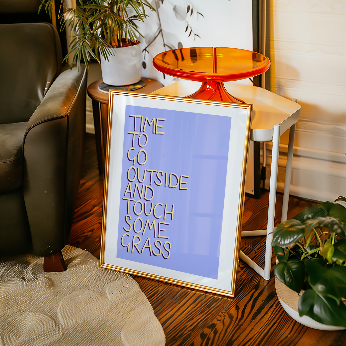 Touch Grass | Blue Art Print