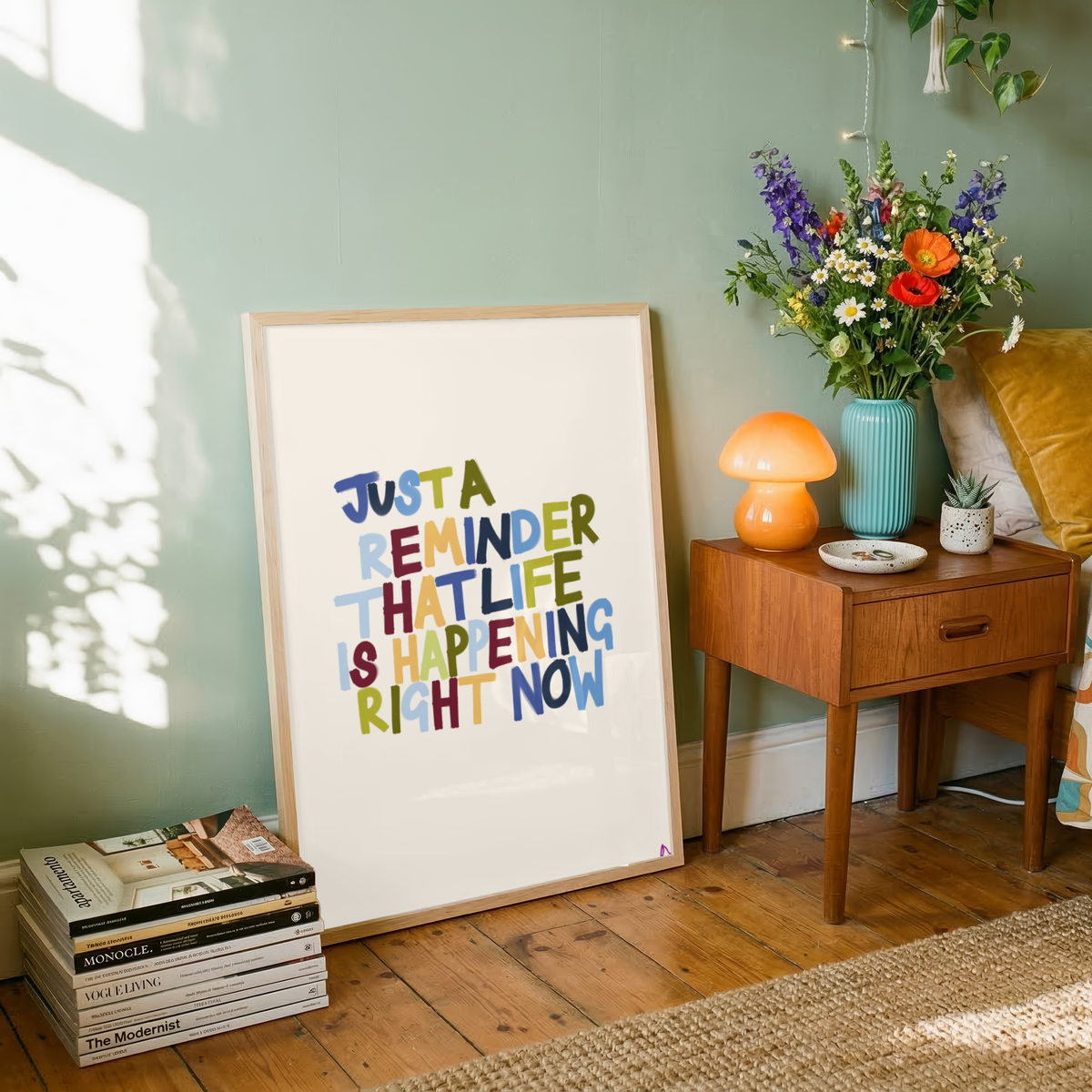 Life Is Happening Right Now | Motivational Autumn Tonal Print Wall Art
