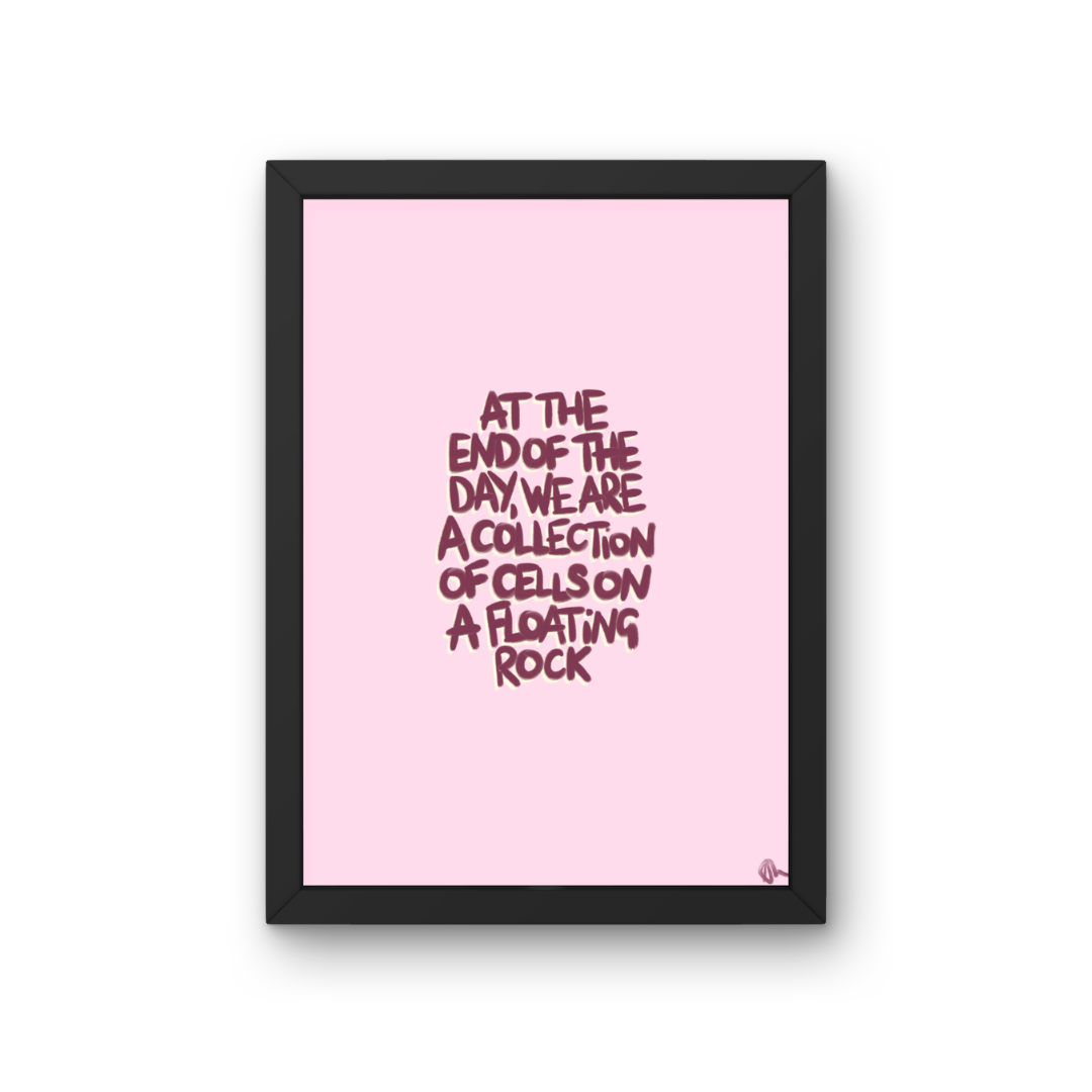 Floating Rock | Pink and Maroon Maximalist Existential Relatable Print
