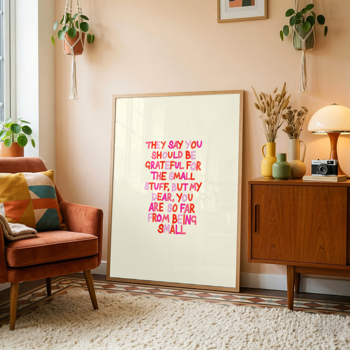 Small Things | Grateful Motivational Pink Print Wall Art