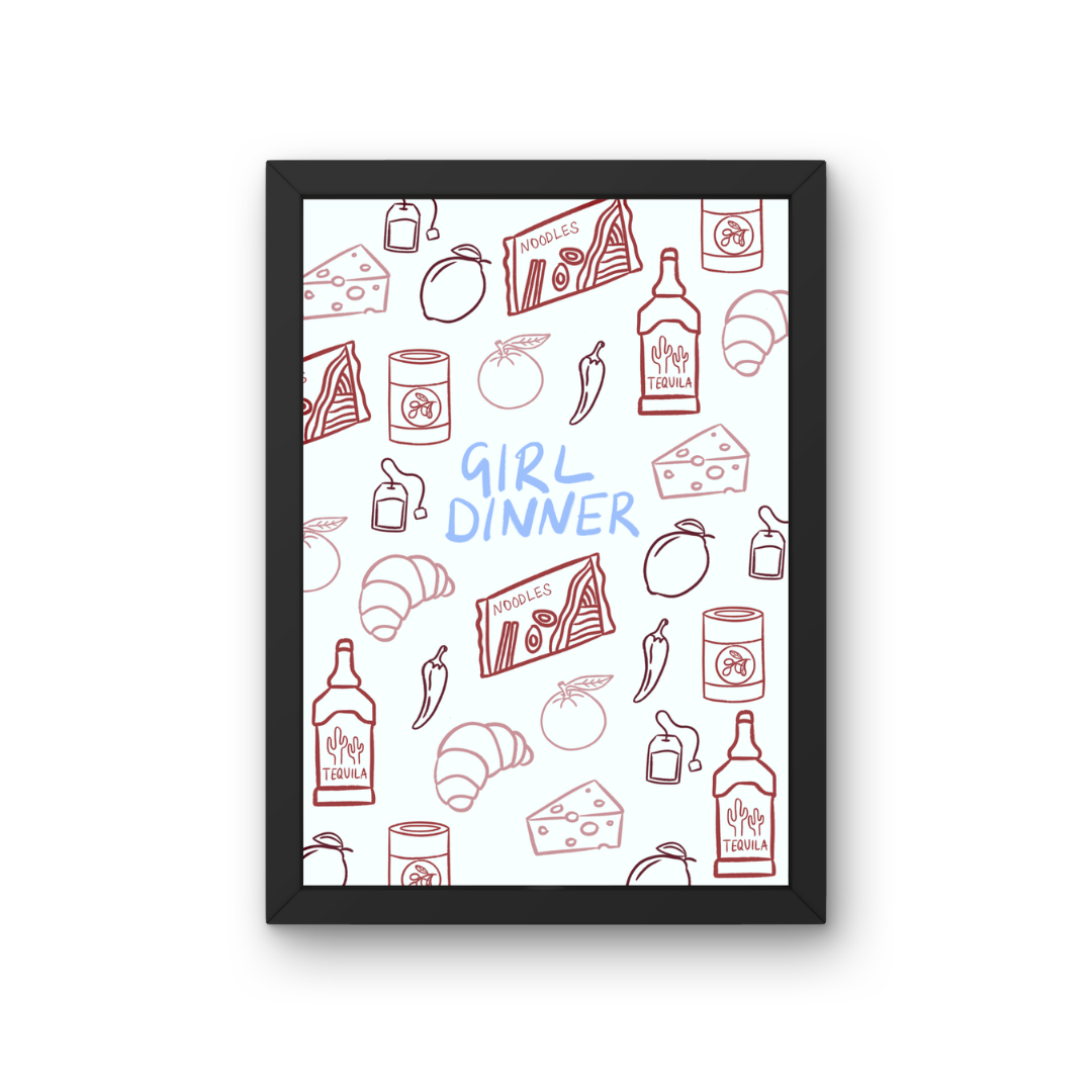 Girl Dinner | Slogan Kitchen Wine and Food Print
