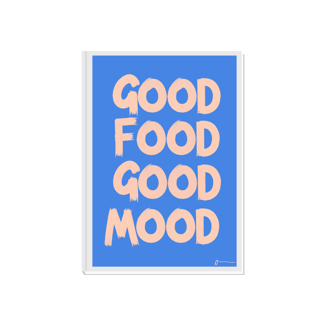Good Food Good Mood | Blue Kitchen Typographic Food and Drink Print