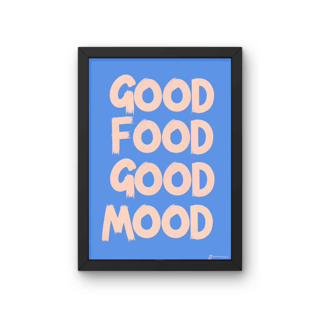 Good Food Good Mood | Blue Kitchen Typographic Food and Drink Print
