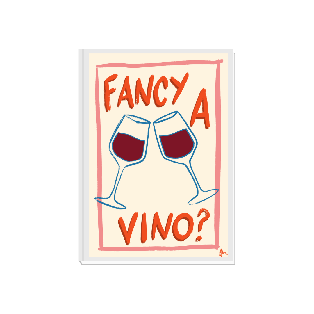 Fancy a Vino | Kitchen Wine Food and Drink Maximalist Cheeky Print