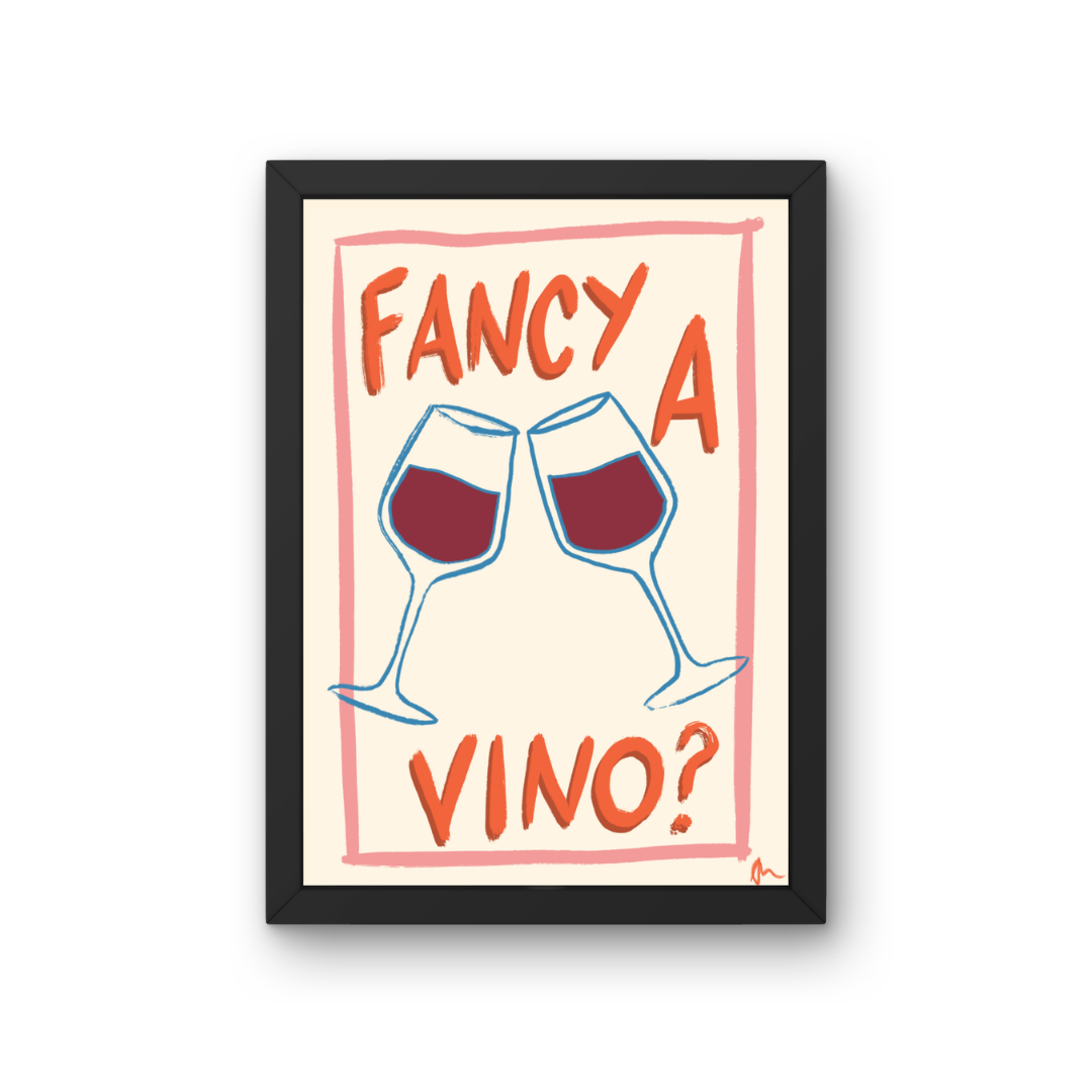 Fancy a Vino | Kitchen Wine Food and Drink Maximalist Cheeky Print