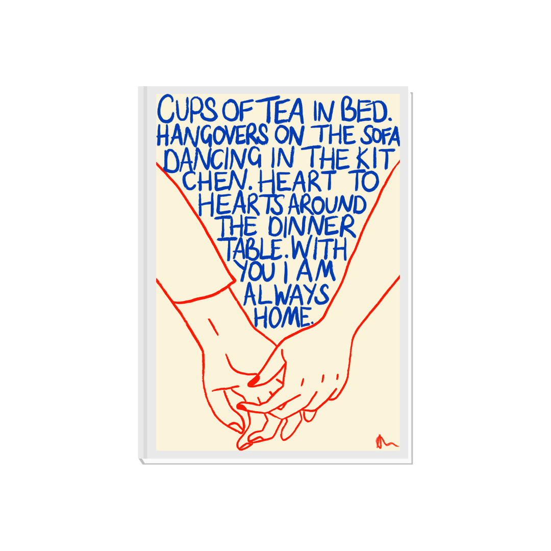 Cups of Tea In Bed | Romantic Cute Colourful Relatable Blue and Orange Print