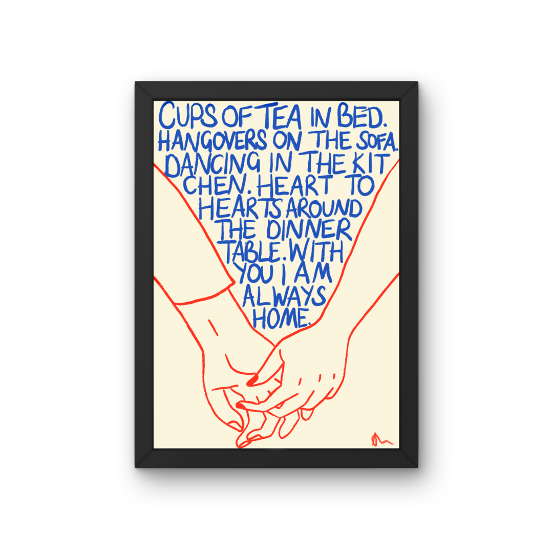Cups of Tea In Bed | Romantic Cute Colourful Relatable Blue and Orange Print