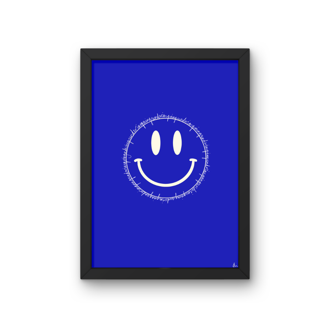 I'm Going Under | Slogan Bold Blue Smiley Living Room Print